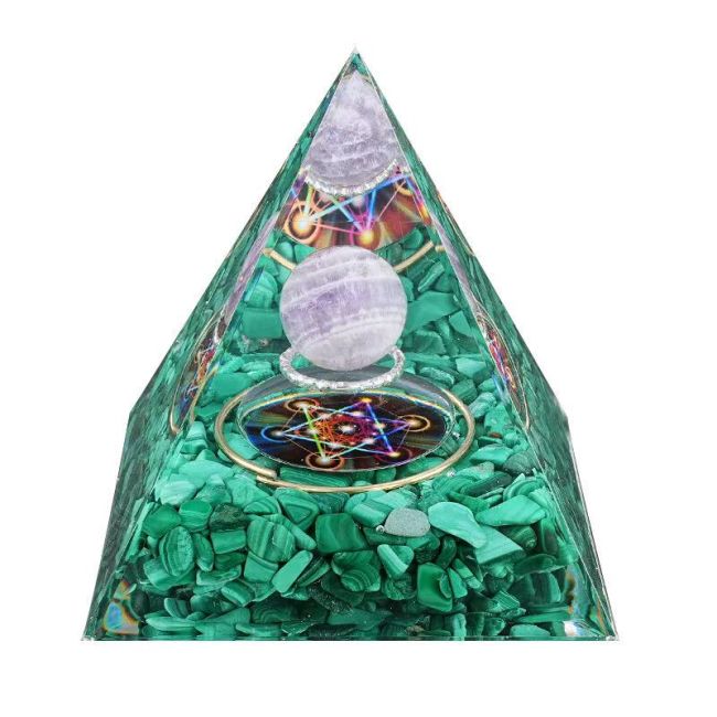 Orgonite Pyramide Amethyste & Malachite Métatron 8cm chez Arabesk