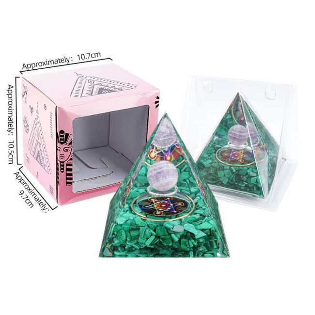 Orgonite Pyramide Amethyste & Malachite Métatron 8cm chez Arabesk|cz