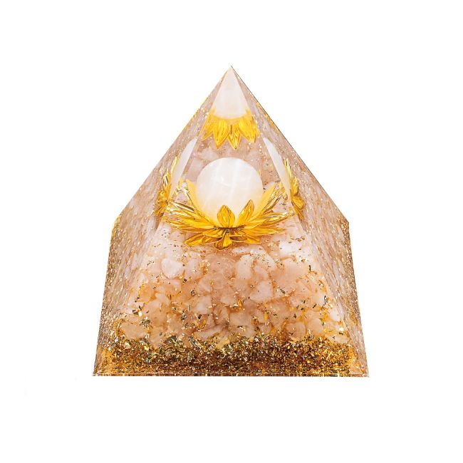 Orgonite Pyramide Quartz Rose Lotus 8cm chez Arabesk