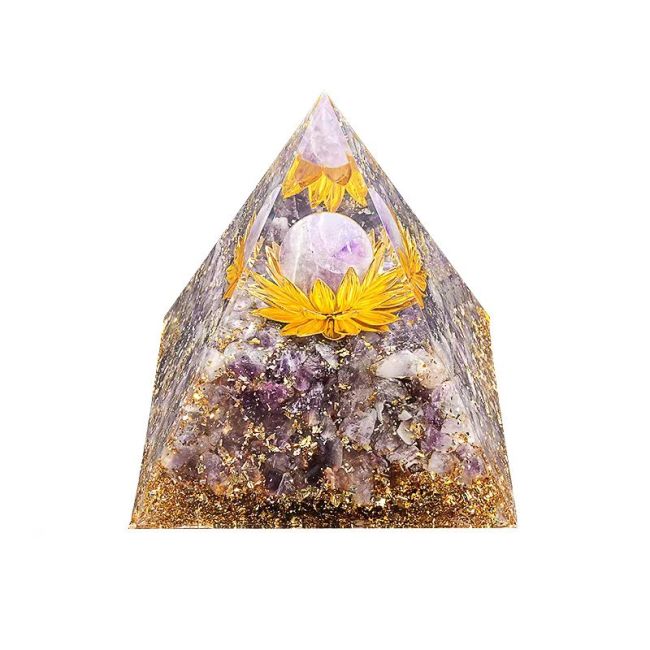 Orgonite Pyramide Amethyste Lotus 8cm chez Arabesk
