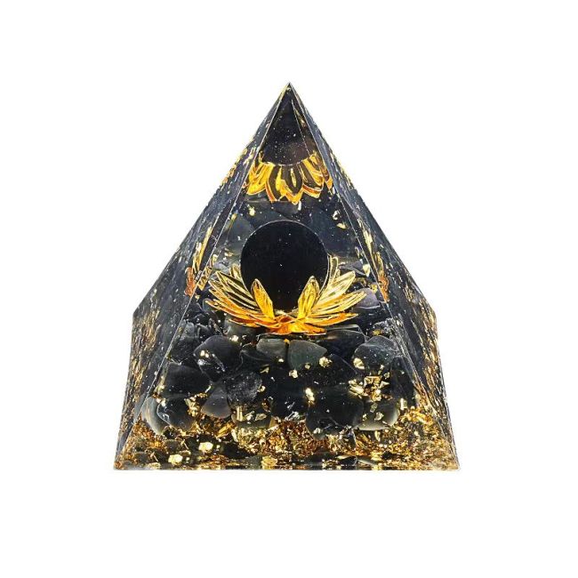 Orgonite PyramideObsidienne Noire Lotus 8cm chez Arabesk