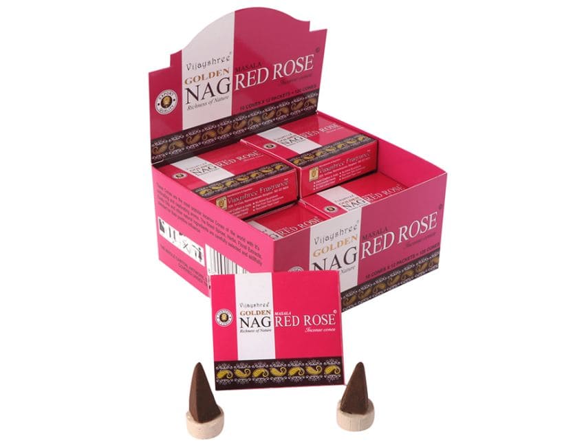 Encens Vijayshree Golden Nag Rose Rouge en Cônes chez Arabesk