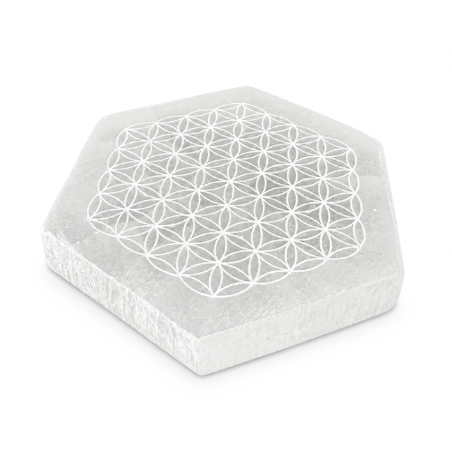 Plaque Hexagonale en Sélénite Fleur de Vie 11cm 125g chez Arabesk