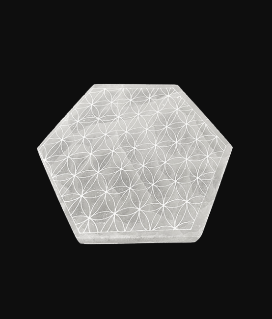 Plaque Hexagonale en Sélénite Fleur de Vie 11cm 125g chez Arabesk|cz