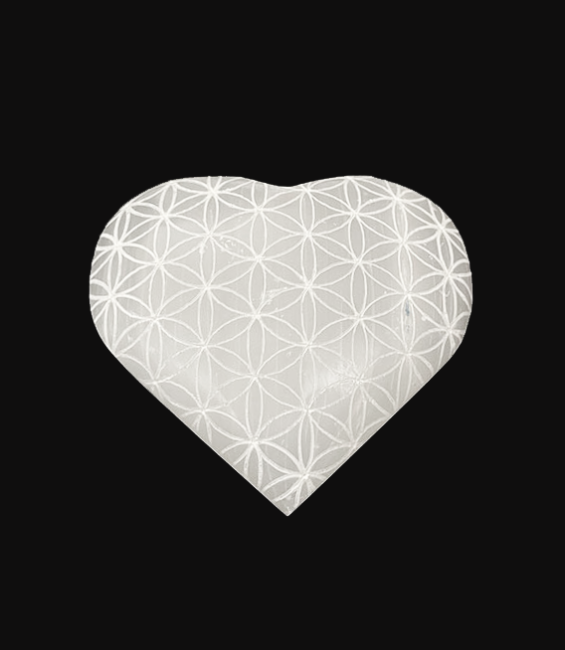 Cœur en Sélénite Fleur de Vie 6.5cm 110g chez Arabesk|cz