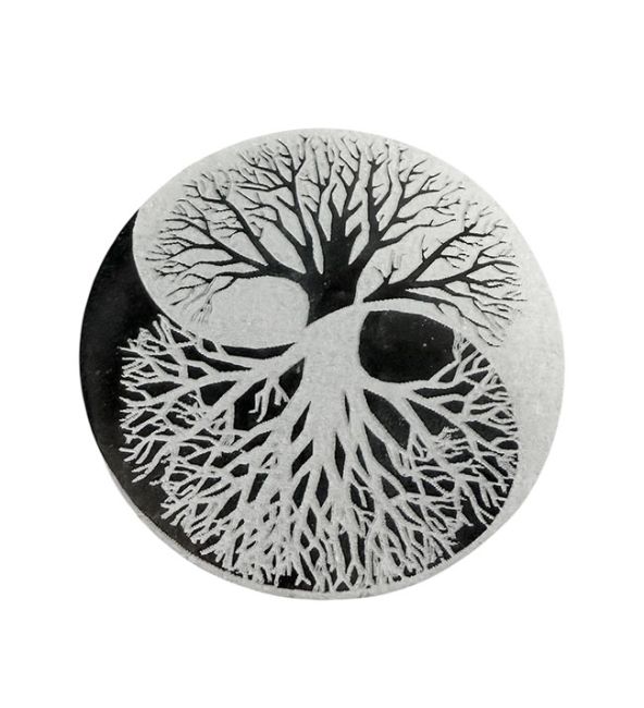 Plaque Yin Yang Arbre de Vie Noir & Blanc en Sélénite 8cm chez Arabesk|cz