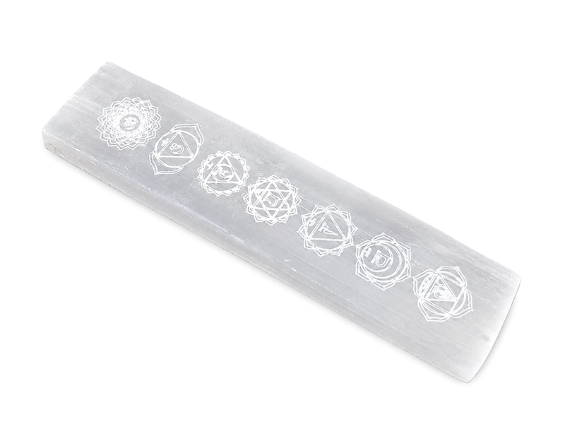 Règle 7 chakras en Sélénite 15cm 120g chez Arabesk