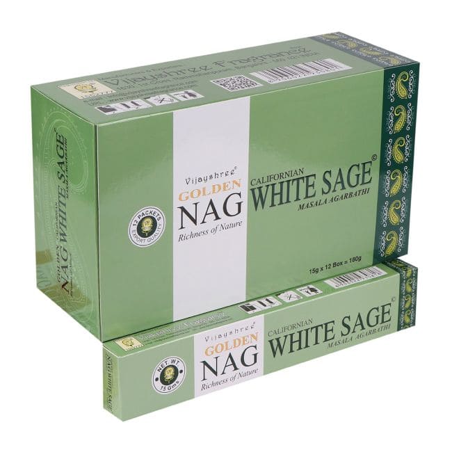 Encens Vijayshree Golden Nag Sauge Blanche 15g chez Arabesk
