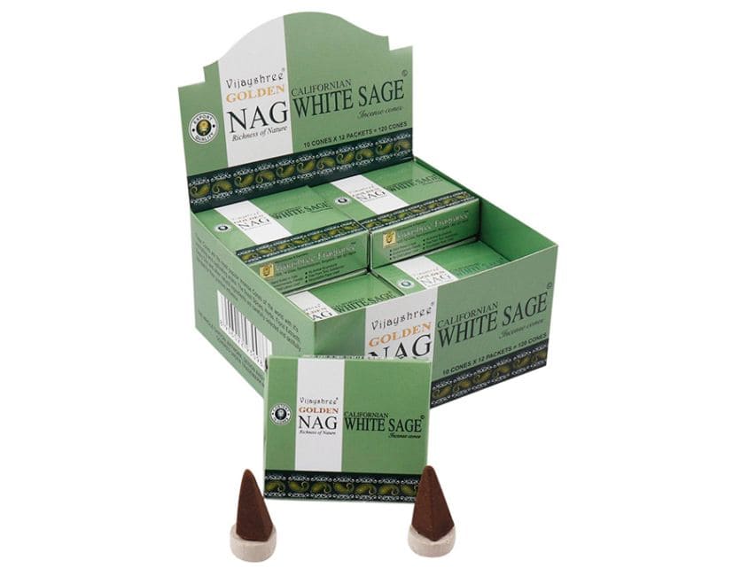Encens Vijayshree Golden Nag Sauge Blanche en Cônes chez Arabesk