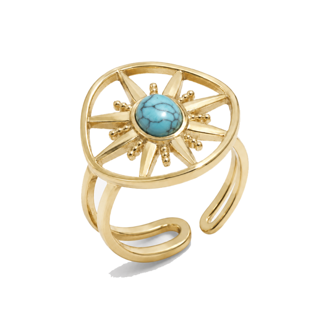Bague Acier Inoxydable Dorée Ajustable Soleil Turquénite A chez Arabesk|cz