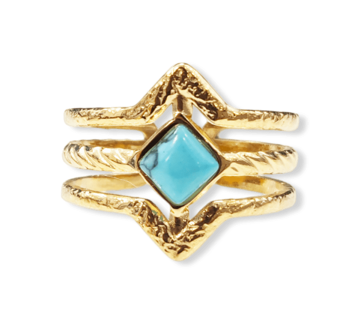 Bague Acier Inoxydable Dorée Ajustable Losange Turquénite A chez Arabesk|cz