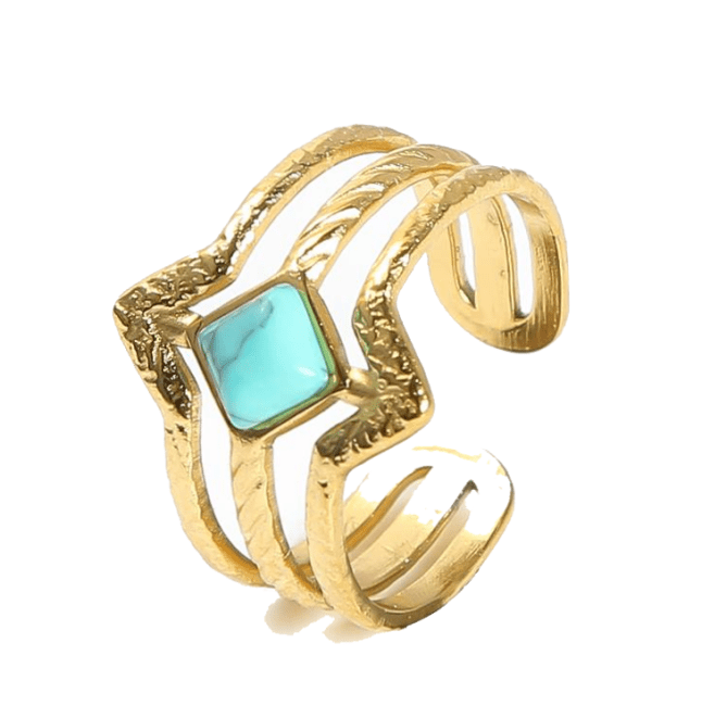 Bague Acier Inoxydable Dorée Ajustable Losange Turquénite A chez Arabesk