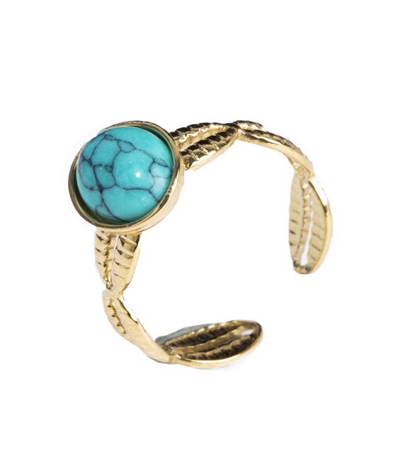 Bague Acier Inoxydable Dorée Ajustable Feuillage Turquénite A chez Arabesk