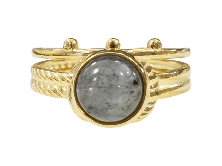 Bague Labradorite A Ronde en Acier Inoxydable Doré chez Arabesk|cz