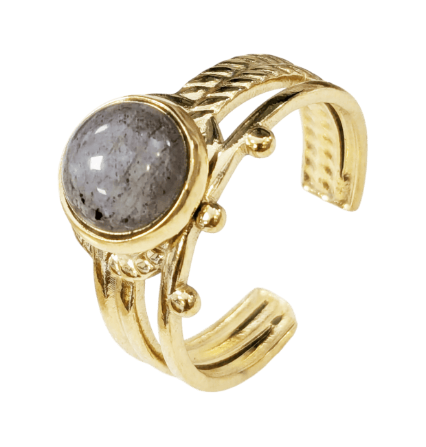 Bague Labradorite A Ronde en Acier Inoxydable Doré chez Arabesk