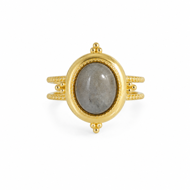 Bague en Acier Inoxydable Dorée Labradorite Ovale chez Arabesk|cz