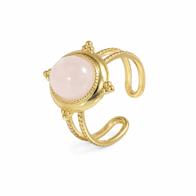 Bague en Acier Inoxydable Dorée Quartz Rose Ovale chez Arabesk