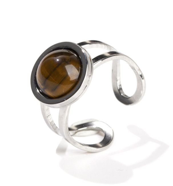 Bague Acier Inoxydable Argentée Œil de Tigre A ronde chez Arabesk
