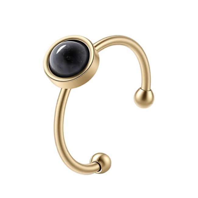 Bague Larvikite – acier inoxydable doré chez Arabesk