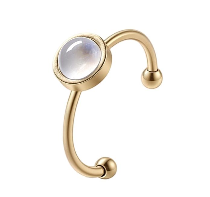 Bague Pierre de Lune Blanche – acier inoxydable doré chez Arabesk
