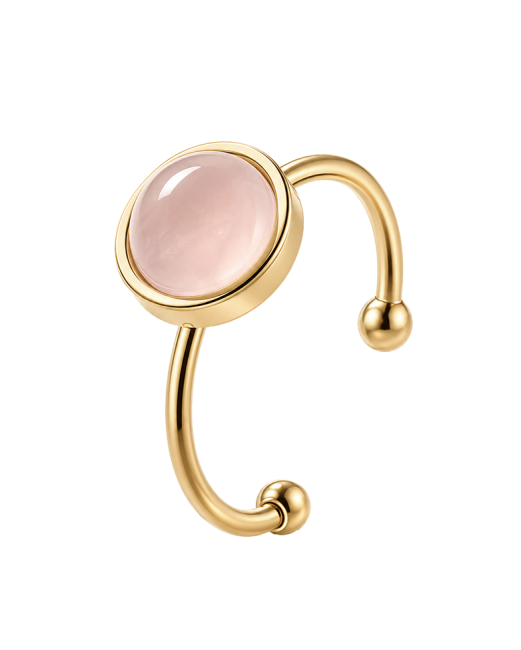 Bague Quartz Rose AB Acier Inoxydable Doré Ajustable 8mm chez Arabesk