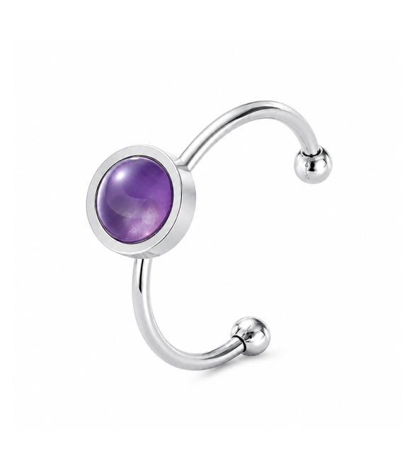 Bague Améthyste A Acier Inoxydable Argenté Ajustable 6mm chez Arabesk