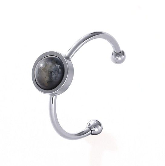 Bague Larvikite – acier inoxydable argenté chez Arabesk