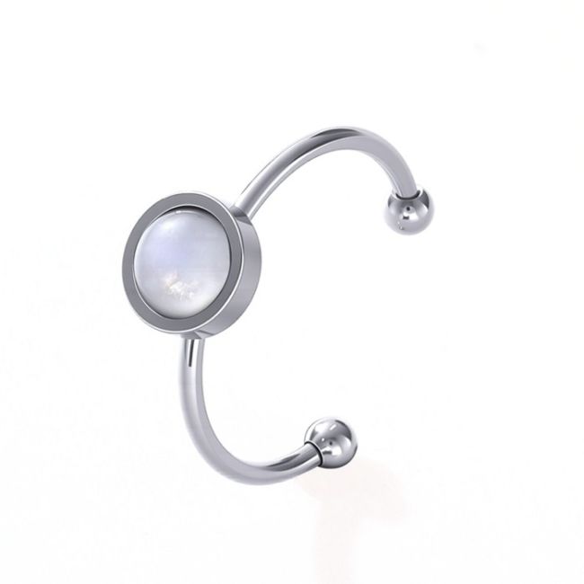 Bague Pierre de Lune Blanche – acier inoxydable argenté chez Arabesk