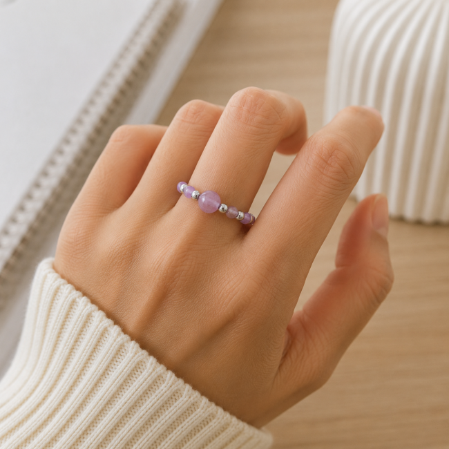 Bague Perles Argentées Améthyste chez Arabesk|cz
