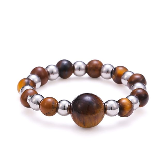 Bague Perles Argentées Oeil de Tigre chez Arabesk