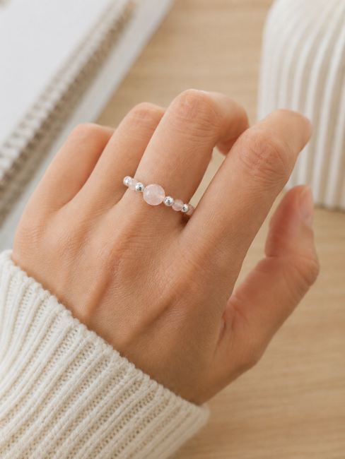 Bague Perles Argentées Quartz Rose chez Arabesk|cz