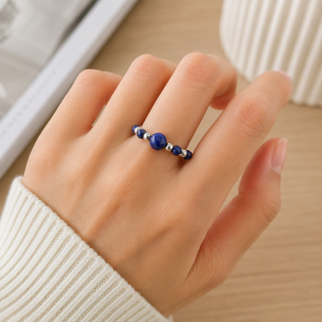Bague Perles Argentées Lapis-Lazuli chez Arabesk|cz