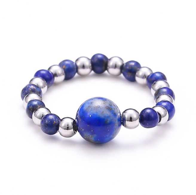 Bague Perles Argentées Lapis-Lazuli chez Arabesk