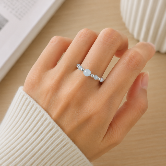 Bague Perles Argentées Aigue Marine chez Arabesk|cz
