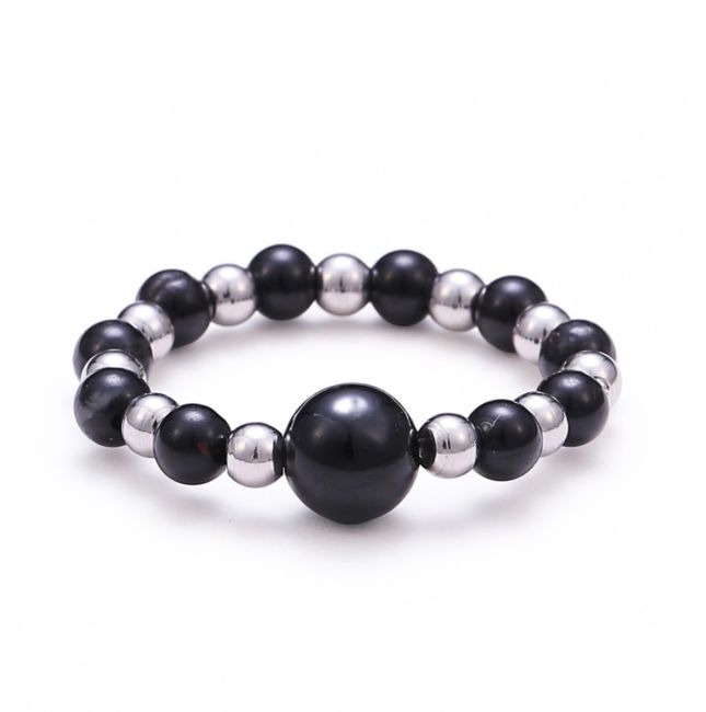 Bague Perles Argentées Tourmaline Noire chez Arabesk