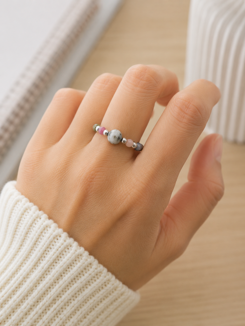 Bague Perles Argentées Tourmaline Multicolore chez Arabesk|cz