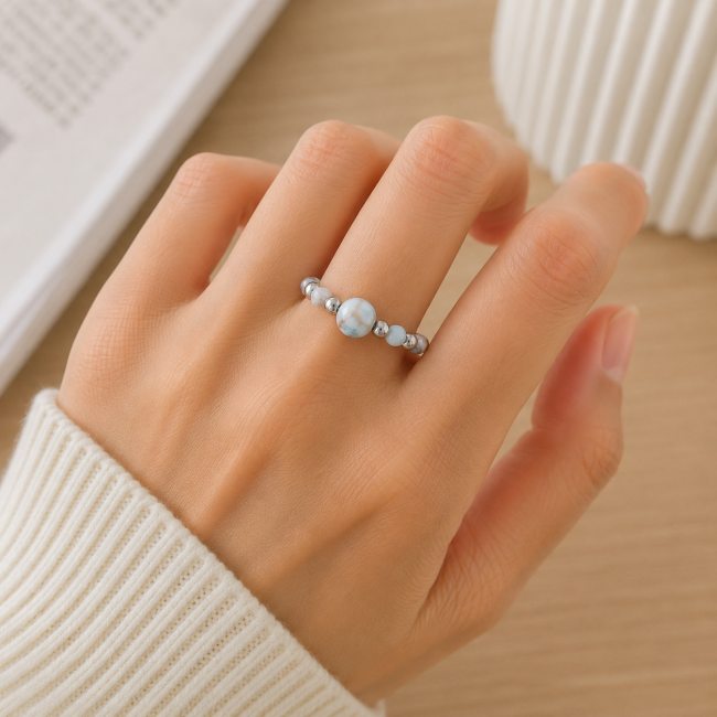 Bague Perles Argentées Larimar chez Arabesk|cz