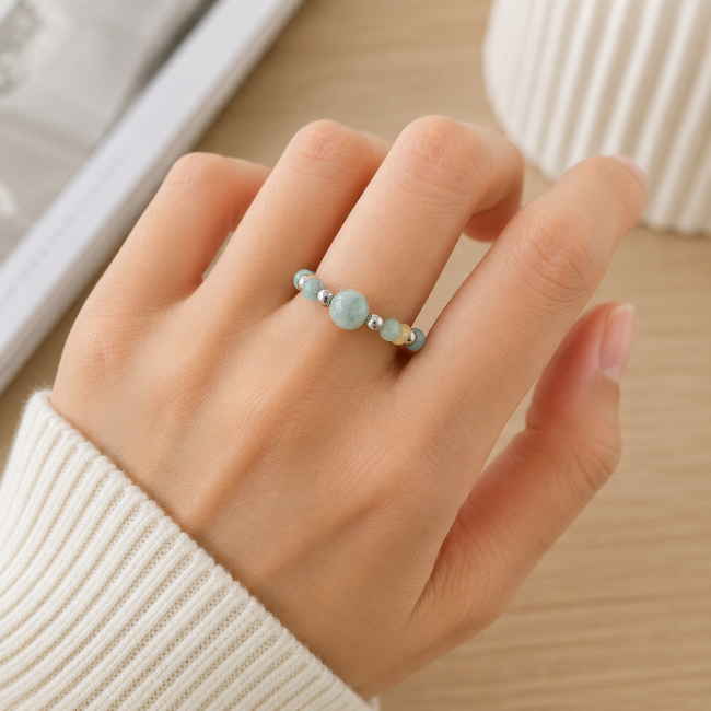 Bague Perles Argentées Amazonite Multicolore chez Arabesk|cz