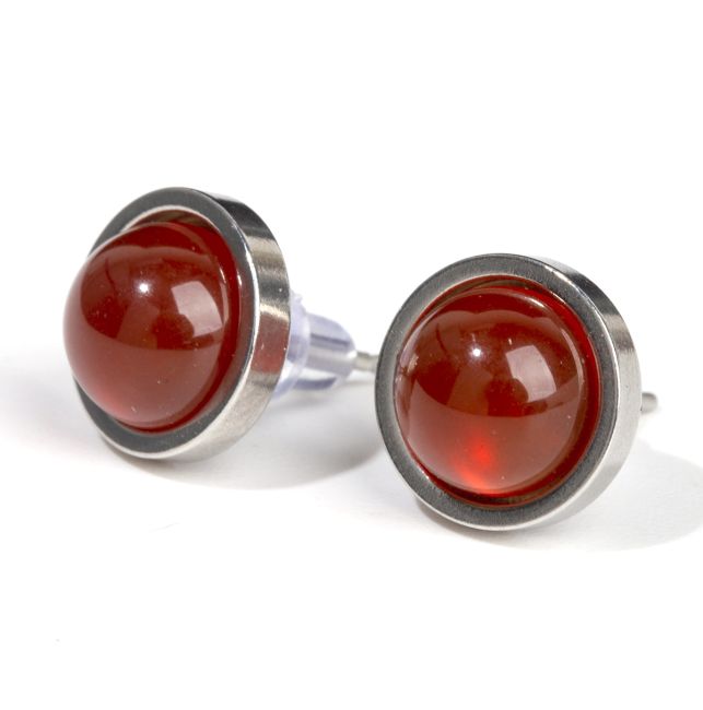Boucles d'Oreilles Ronde en Acier Inoxydable Agate Rouge A stud 10mm chez Arabesk