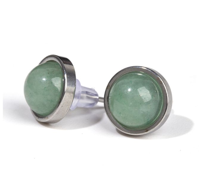Boucles d'Oreilles Ronde en Acier Inoxydable Aventurine Verte A stud 10mm chez Arabesk