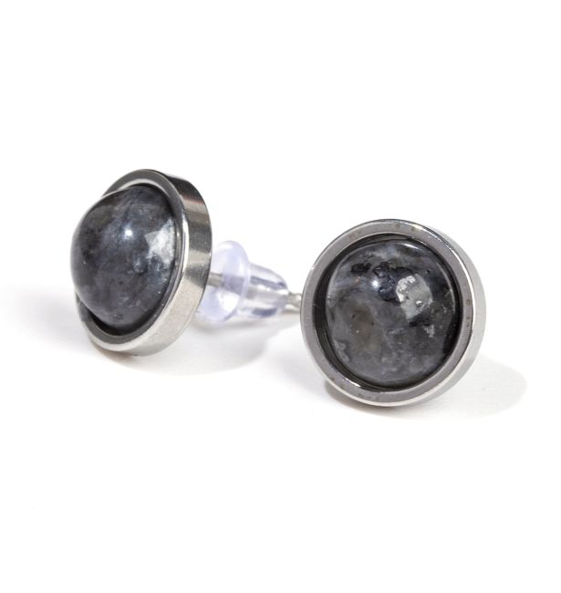 Boucles d'Oreilles Ronde en Acier Inoxydable Larvikite A stud 10mm chez Arabesk