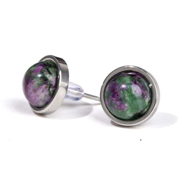 Boucles d’Oreilles Rondes Acier Inoxydable Rubis Zoïsite A Stud 10mm chez Arabesk