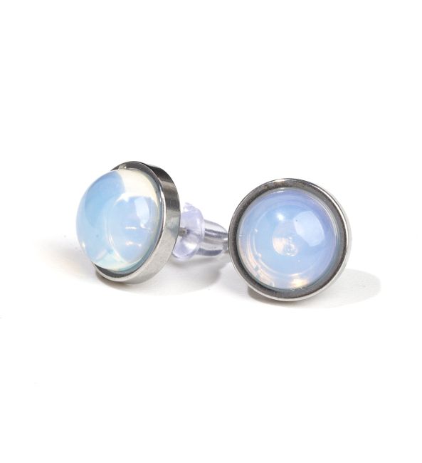 Boucles d'Oreilles Ronde en Acier Inoxydable Opalite A stud 10mm chez Arabesk
