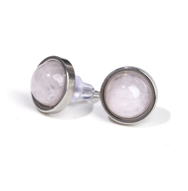 Boucles d’Oreilles Rondes Quartz Rose A Stud 10 mm chez Arabesk