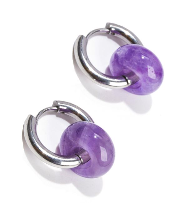 Boucles d'Oreilles Hope Argentées en Acier Inoxydable Améthyste A 18mm chez Arabesk