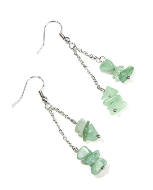 Boucles d'Oreilles Baroque Argentées en Acier Inoxydable Aventurine Verte 5cm chez Arabesk