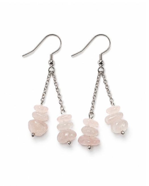 Boucles d'Oreilles Baroque Argentées en Acier Inoxydable Quartz Rose 6cm chez Arabesk|cz
