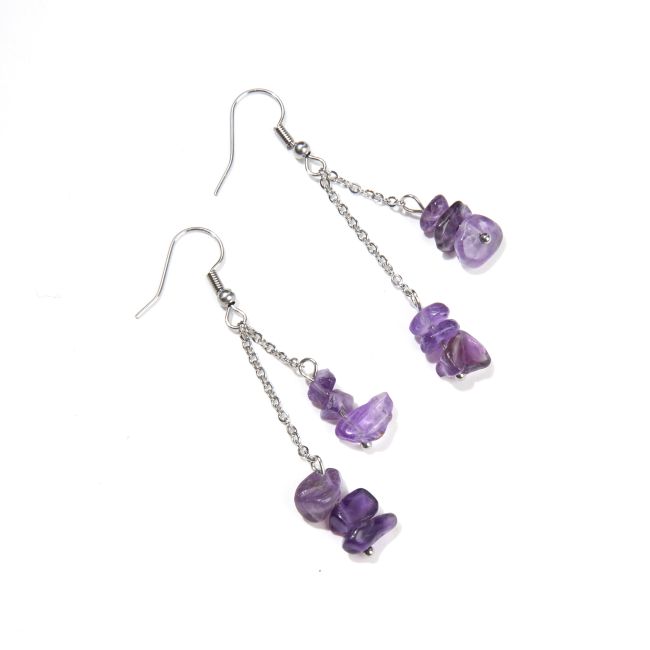 Boucles d'Oreilles Baroque Argentées en Acier Inoxydable Amethyste 6cm chez Arabesk
