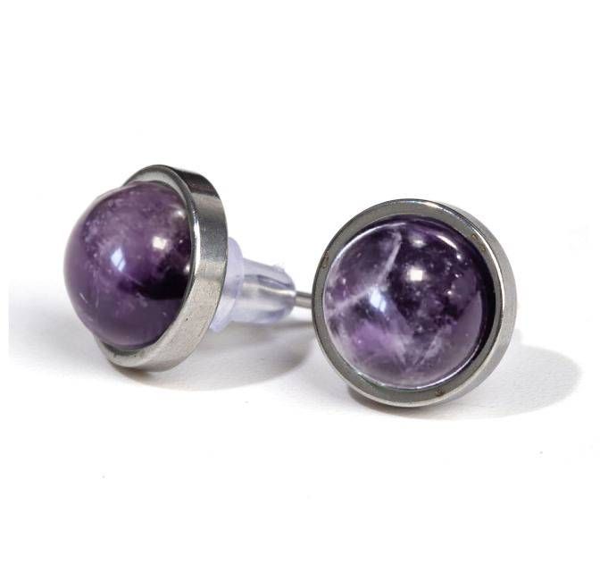 Boucles d'Oreilles Ronde en Acier Inoxydable Amethyste A stud 10mm chez Arabesk