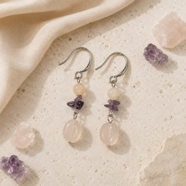 Boucles d’Oreilles – Citrine Chauffée, Améthyste & Quartz Rose chez Arabesk|cz